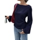 thumbnail image 2 of Camisas de Larga para Mujer, Tops Cortos de Otoño, Cuello , Mangas Acampanadas, Acanalados, con Cordones, Ropa Y2K Azul Oscuro XXL, 2 of 8