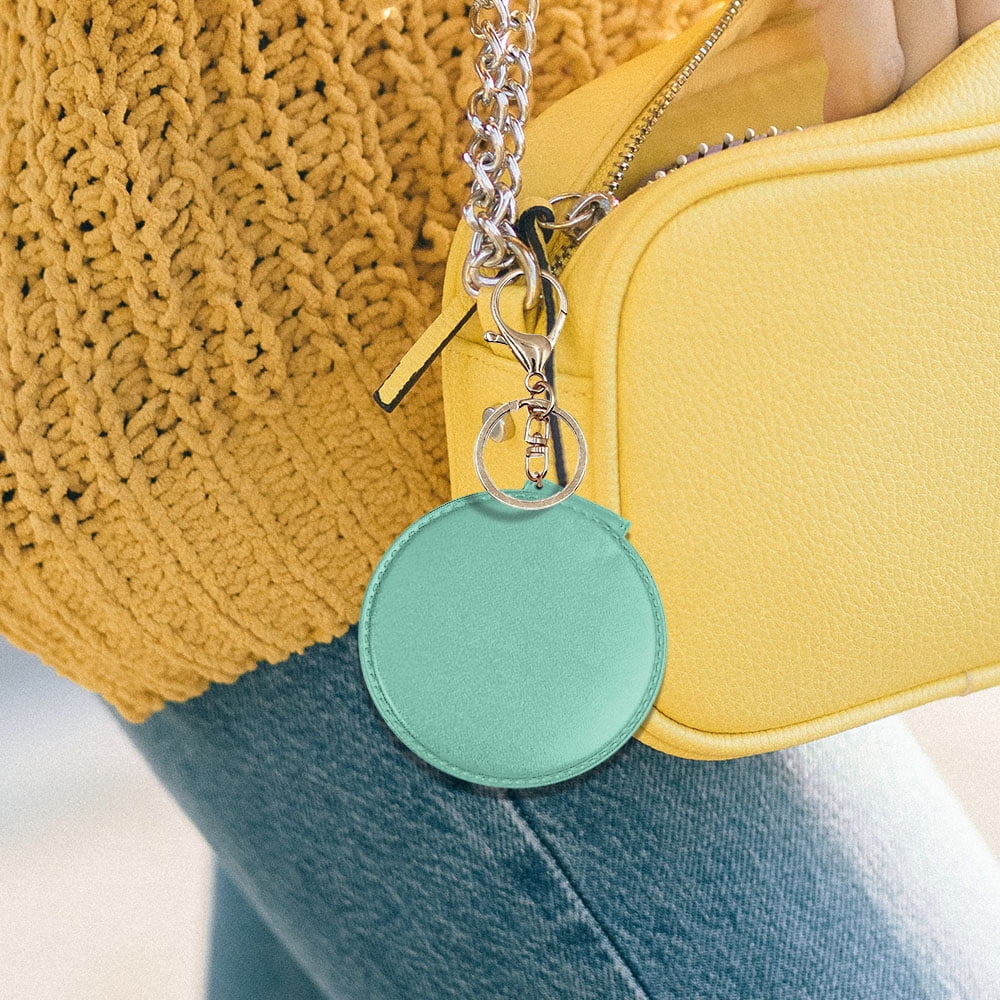 Leather Round Mirror Keychain With Fashionable Design Portable