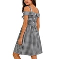 thumbnail image 5 of hengsof Girls Fashion Off Shoulder Sleeveless Dress Stylish Plaid Print Camisole Dress Ruched Waist Princess Dress Spring Summer Casual Party Dress for Kids Ages 3-13, 5 of 6
