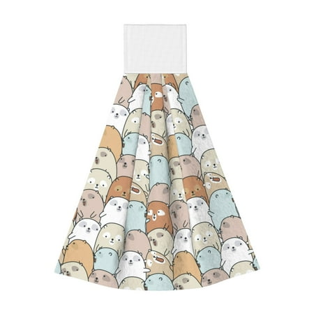 

Zufioo Lovely Bear Print Coral Fleece Velcro Hand Towel Hangable Absorbent Hand Towel Suitable for Kitchen Bathroom Household Items