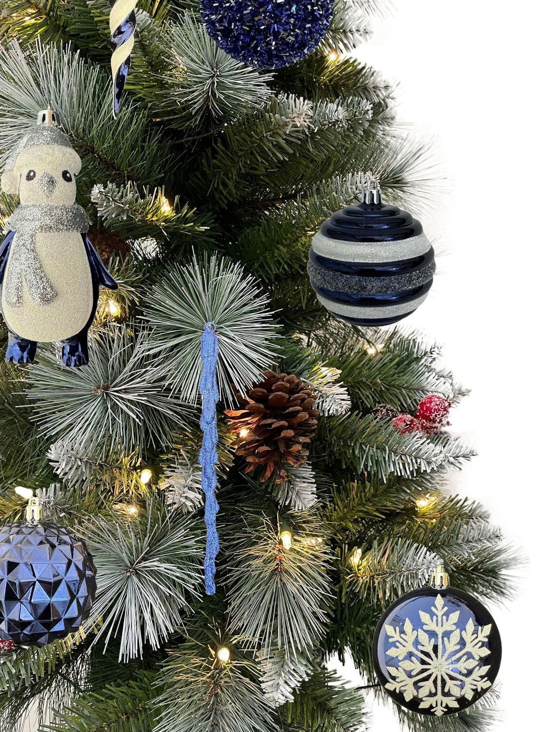 Holiday Time 70 Count Ornament Tower in Blue, Silver & White, Holiday Time 70 Count Ornament Tower
