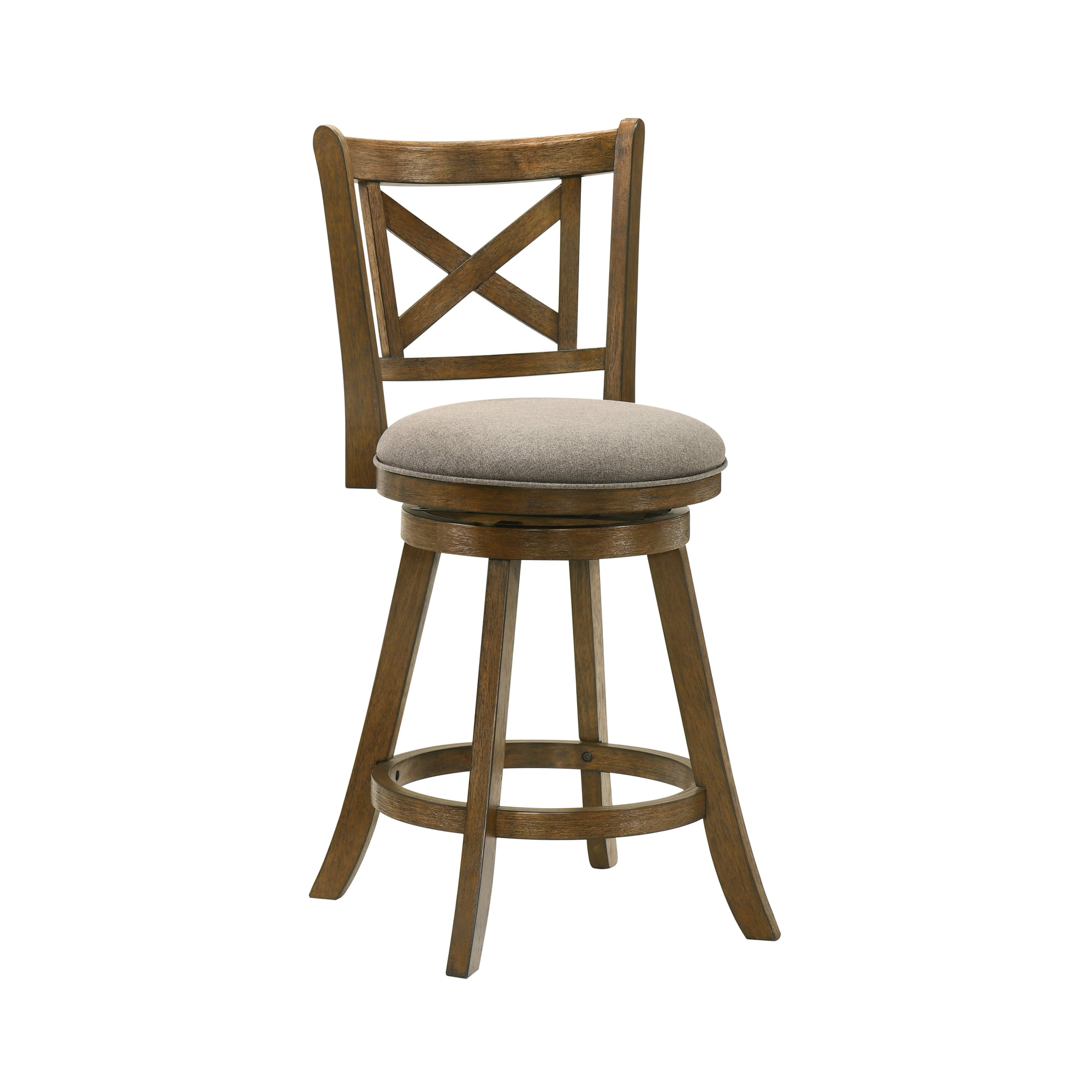 Kodi Modern Farmhouse Swivel Wood Counter Height Kitchen Bar Stool in Sepia Brown Finish with Grey Fabric Upholstered Seat