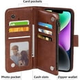 thumbnail image 3 of Phone Case for iPhone 14 6.1 inch Wallet Cover with Tempered Glass Screen Protector and Flower Leather Flip Credit Card Holder Stand Cell iPhone14 5G i i-Phone i14 iPhone14case Women Men Brown, 3 of 8