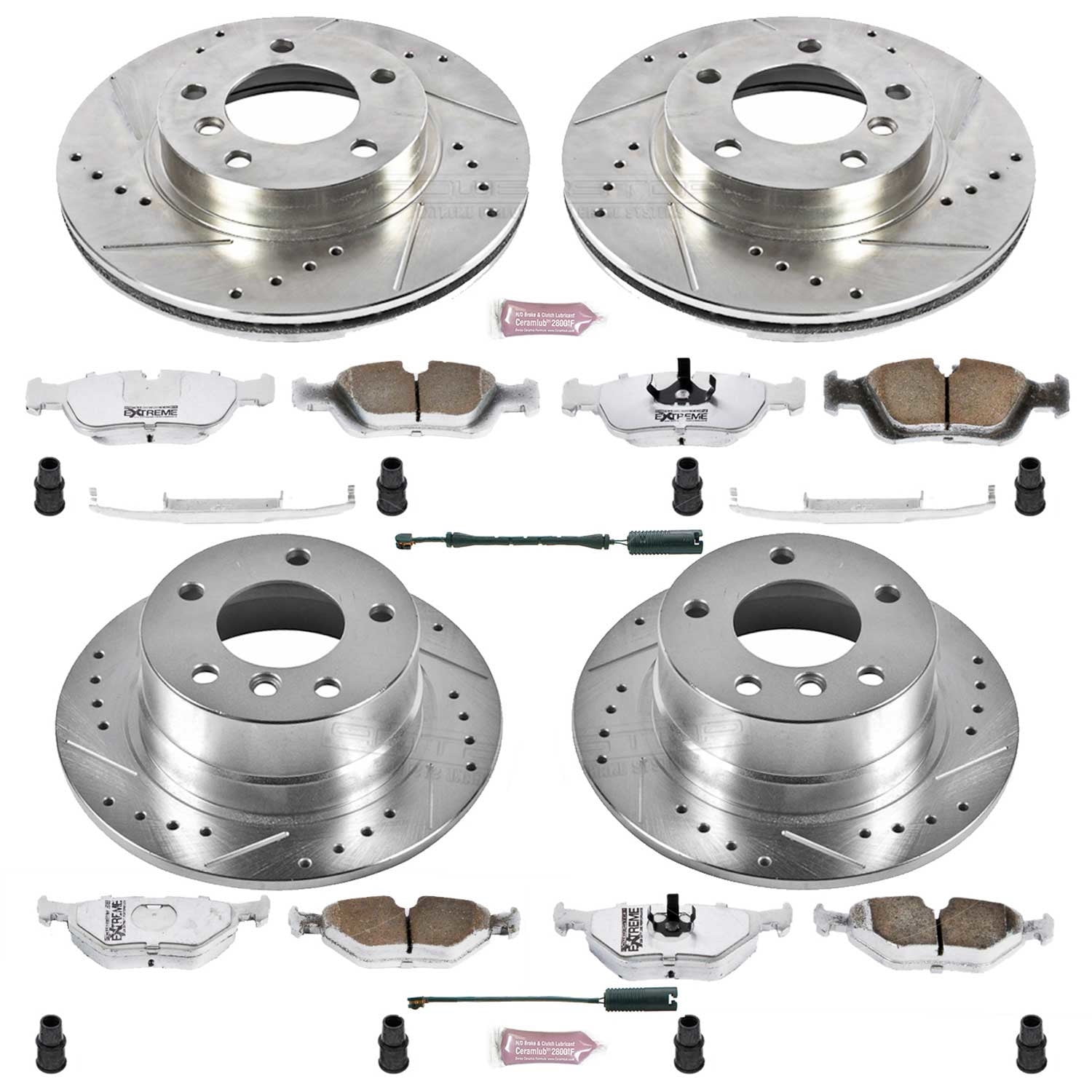 PowerStop Front and Rear Z26 Street Warrior Carbon-Fiber Ceramic Brake Pad and Drilled and Slotted Rotor Kit Fits: BMW Select Models K500-26