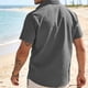thumbnail image 5 of Blusa y camisa de manga corta con cuello vuelto para hombre, color liso, informal, holgada, a la moda, con botones, de manga corta y cuello vuelto, blusa de poliéster para hombre, 5 of 6