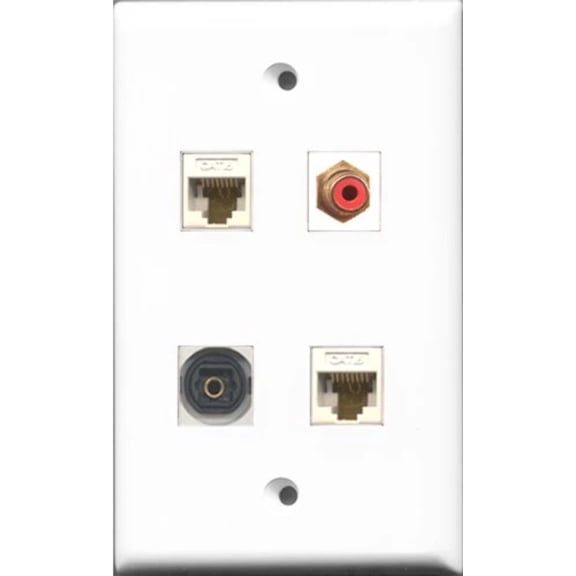 RiteAV 1 Port RCA Red and 1 Port Toslink 2 Port Cat6 Ethernet White Wall Plate