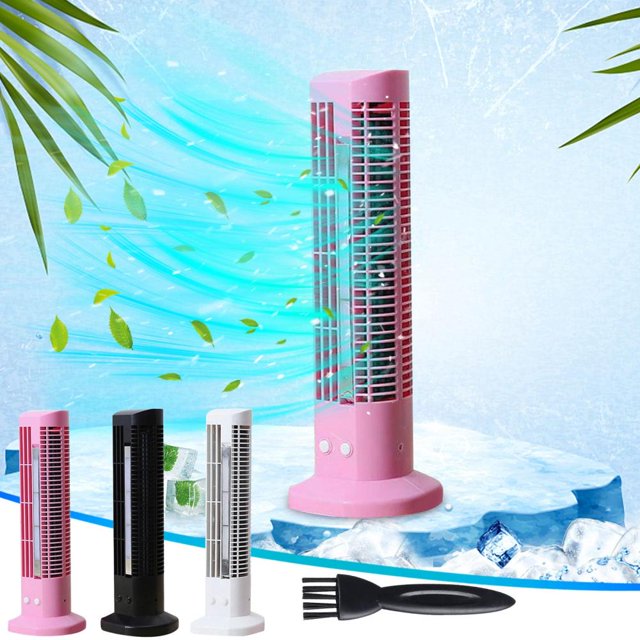Feltree Mini USB Tower Fan, Leafless Desk Fan with LED Light and 2 Speeds for Office Desktop Home Use
