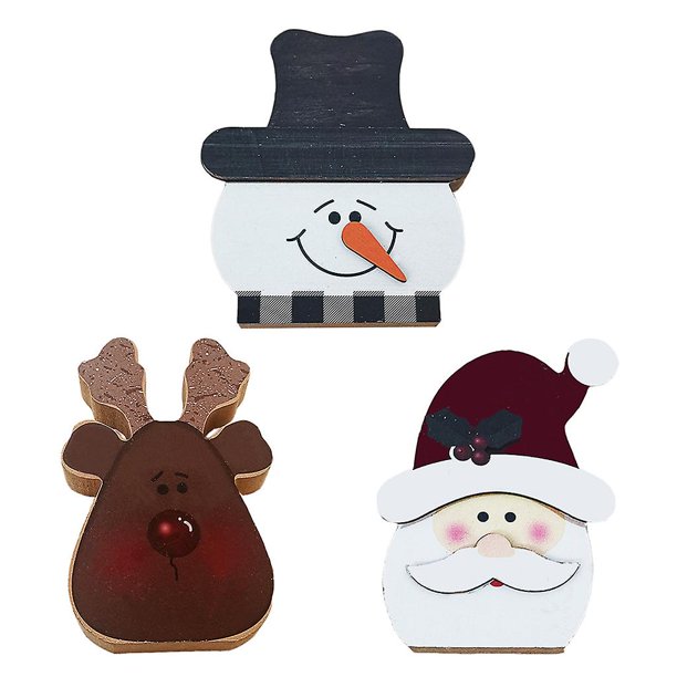 Adornos navideños de madera, juego de 3 para el hogar, dormitorio, decoración de mesa, regalo