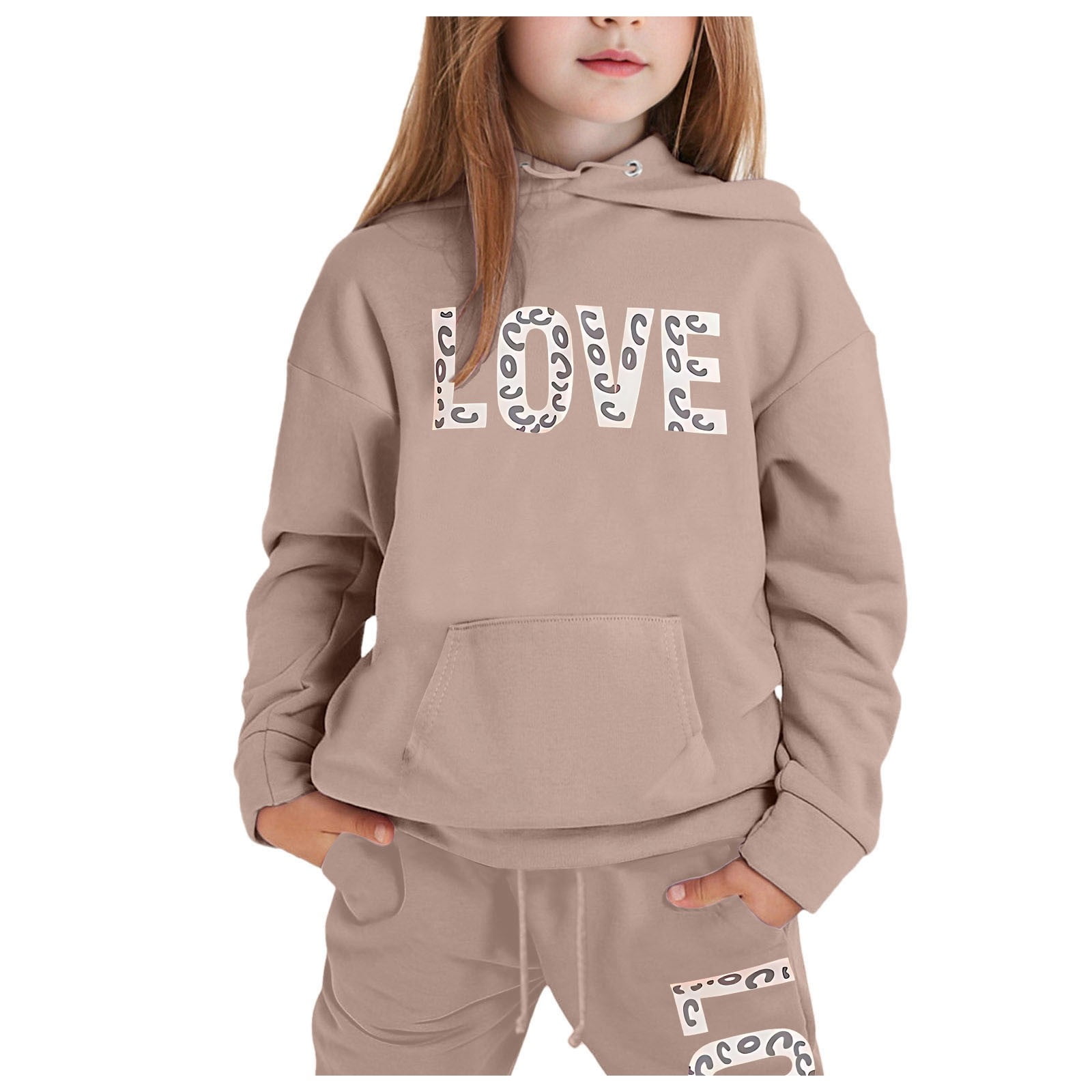 Children's Fashion Casual Printed Long Sleeved Hooded Top Hoodie Pants Suit Kids Casual Cute And Comfortable Spring Summer Clothes Girls Outfits Set 6 Years-7 Years