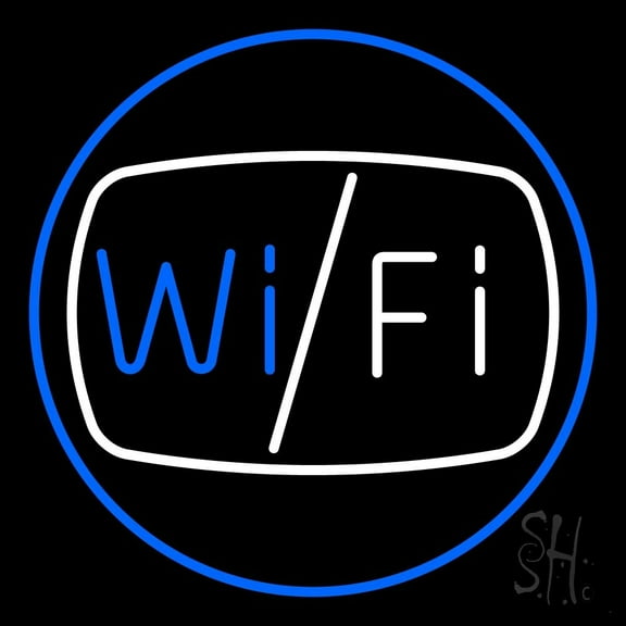 Wifi Blue Border LED Neon Sign 18 x 18 - inches, Clear Edge Cut Acrylic Backing, with Dimmer - Bright and Premium built indoor LED Neon Sign for Computer & Electronics store decor.