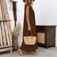 thumbnail image 5 of ClodeEU Women's Round Neck Ruffle Cap Sleeve Maxi Dress, Casual Loose Fit Dress Brown,Women's Plus XL, 5 of 8