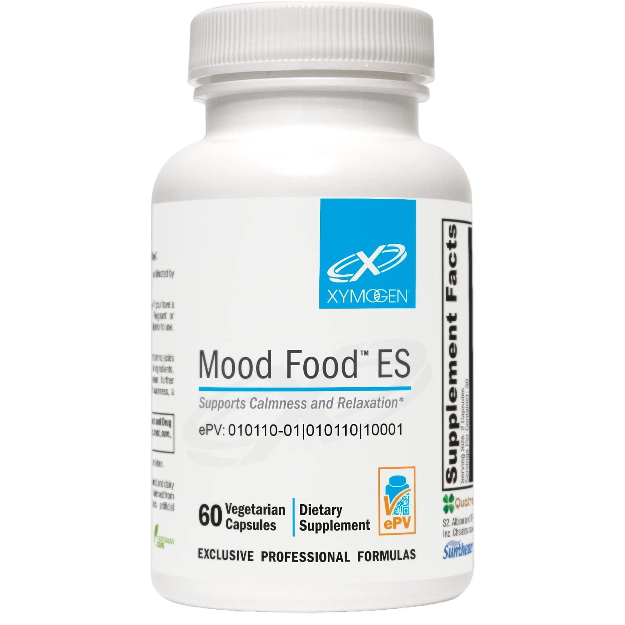 XYMOGEN Mood Food ES - Supports Relaxation & Healthy Mindset - Active Folate & L-Theanine - Vegetarian, Non-GMO & Gluten Free - 60 Capsules