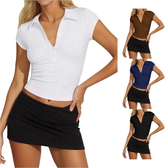 Yuhangmm T Shirts for Women, Women's Button Down Short Sleeved Tight Fitting T Shirt Womens Turtleneck Long Sleeve Tops White XL