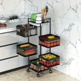 thumbnail image 3 of 5-Tier Rotating Floor-Standing Storage Rack - Multi-Layer Wheeled Cart with Square Frames for Bathroom Shelves, Fruits and Vegetables, Multi-Functional Storage Accessories (Black), 3 of 8