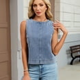 thumbnail image 6 of Round Neck Denim Vest for Women, Sleeveless Button Front Jean Tank Top - Casual Summer Vintage Washed Straight Fit Shirt Light Blue S, 6 of 8