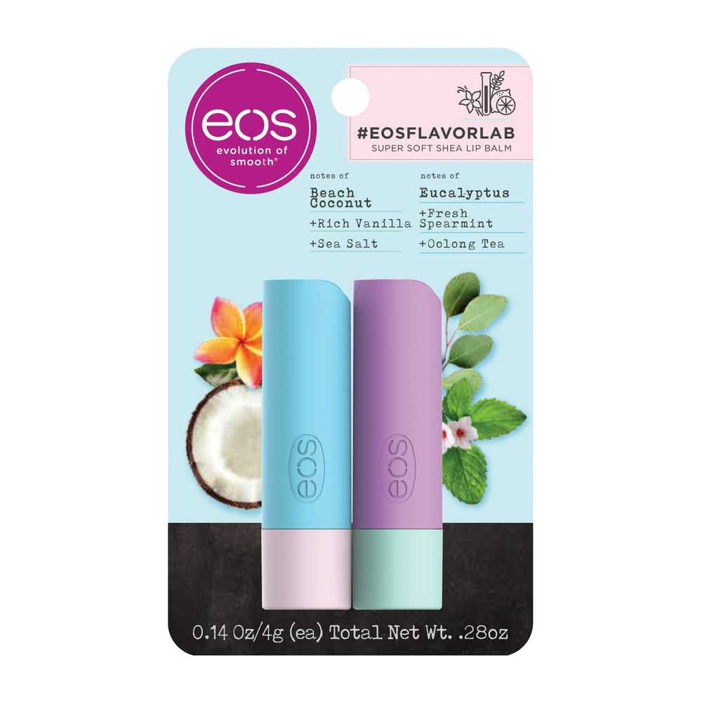 eos flavorlab Stick Lip Balm Beach Coconut and Eucalyptus , Moisuturzing Shea Butter for
