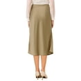 thumbnail image 3 of Falda de satén elegante para mujer INSPIRE CHIC, con cintura elástica, falda midi de seda en línea A, talla L, color caqui, 3 of 4