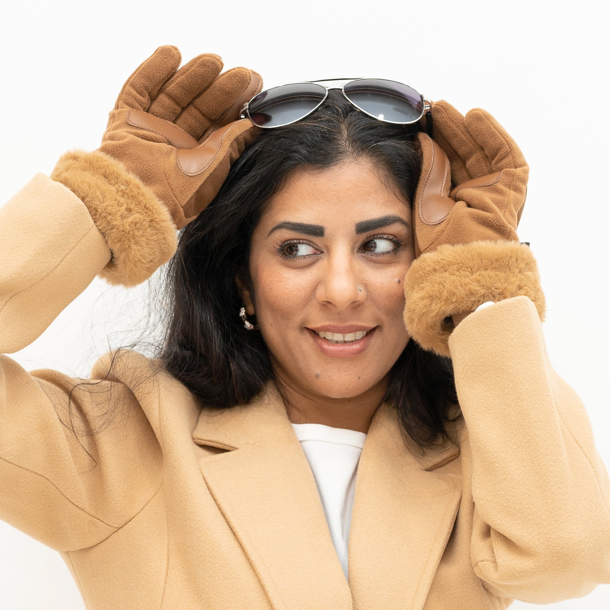Isotoner Women's Microfiber Glove with Faux Fur Cuff in Black