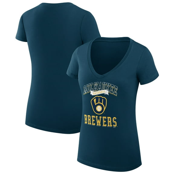 Women's G-III 4Her by Carl Banks Navy Milwaukee Brewers Super-Slim Fit Lightweight Team Logo Graphic V-Neck T-Shirt