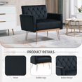 thumbnail image 5 of Miniyam Velvet Fabric Armchair, Modern Tufted Upholstered Reading Chairs with Gold Metal Legs for Living Room Bedroom, Black, 5 of 9