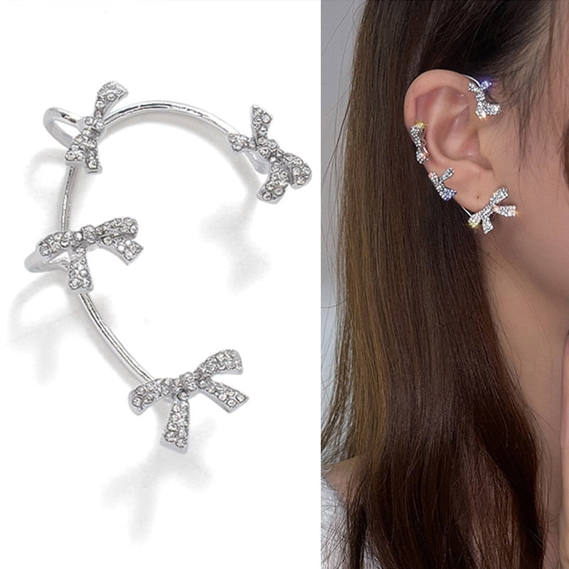 Non pierced ears jewellery Silver butterfly tassel earrings butterfly cuff earrings Long crystal earrings Long tassel clip on earrings
