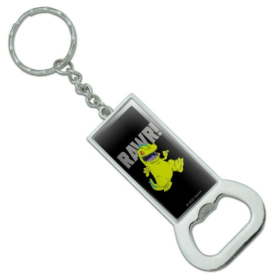 Rugrats Reptar Rawr! Keychain Rectangle Chrome Plated Metal Bottle Cap Opener
