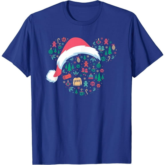 Mickey Mouse Head Icon Christmas Holiday Santa Hat DTG Print Unisex T-Shirt