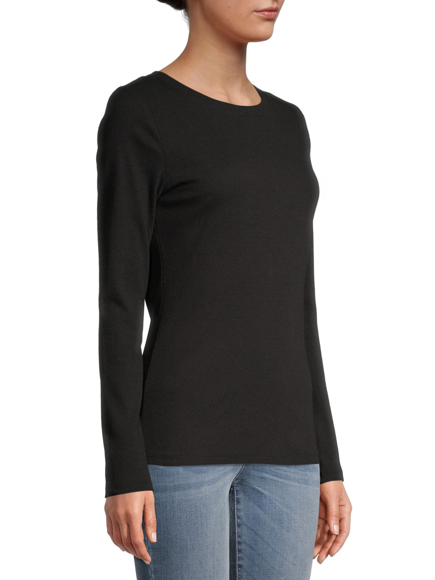 Time and Tru Women's Long Sleeve Ribbed T-Shirt, 2-Pack