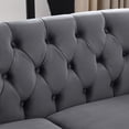thumbnail image 5 of Royard Oaktree Velvet Chesterfield Sofa Loveseat Couch Chair with Rolled Arms, 2 Seater Classic Button Tufted Couch with Nailhead Trim, Solid Wood Legs & 2 Pillows for Living Room Office, Grey, 5 of 8