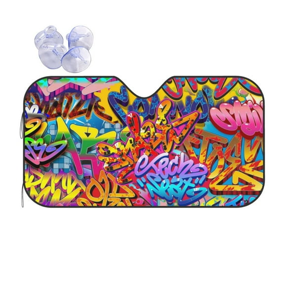 XMXY Car Sun Shade Windshield, Grafitti Wall Mural Automotive Front Window Sun Visor for Cars SUV Trucks, Small Size