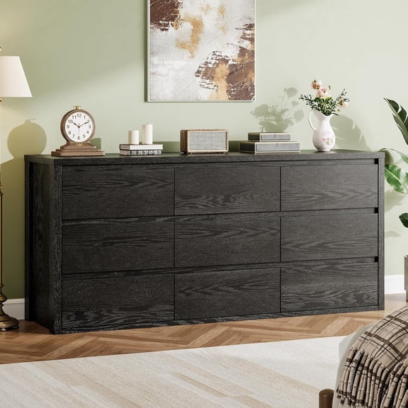M optimized Farmhouse 9 Dresser for Bedroom, Wooden Drawer Dresser, Modern Storage Cabinet with Drawers for Bedroom, Living Room & Hallway, with Anti-Tip Safety