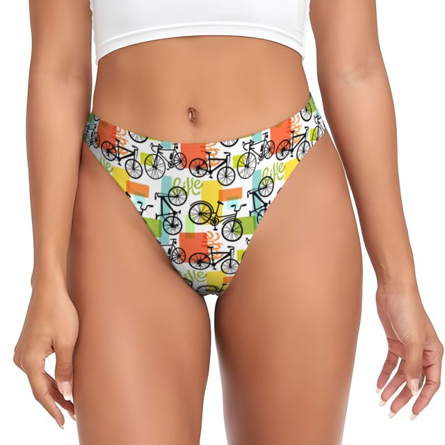 Balery Retro Bike Tangas de Algodón para Mujer con Estampado – Ropa Interior Sexy, Transpirable, G-string-Large