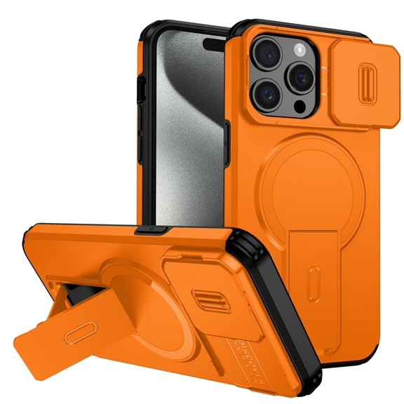 Allytechgroup for iPhone 14 Pro Max Case with Sliding Camera Protector, Compatible with Magsafe Rugged Hybrid TPU PC Kickstand Protective Shockproof Magnetic Case Cover for iPhone 14 Pro Max, Orange