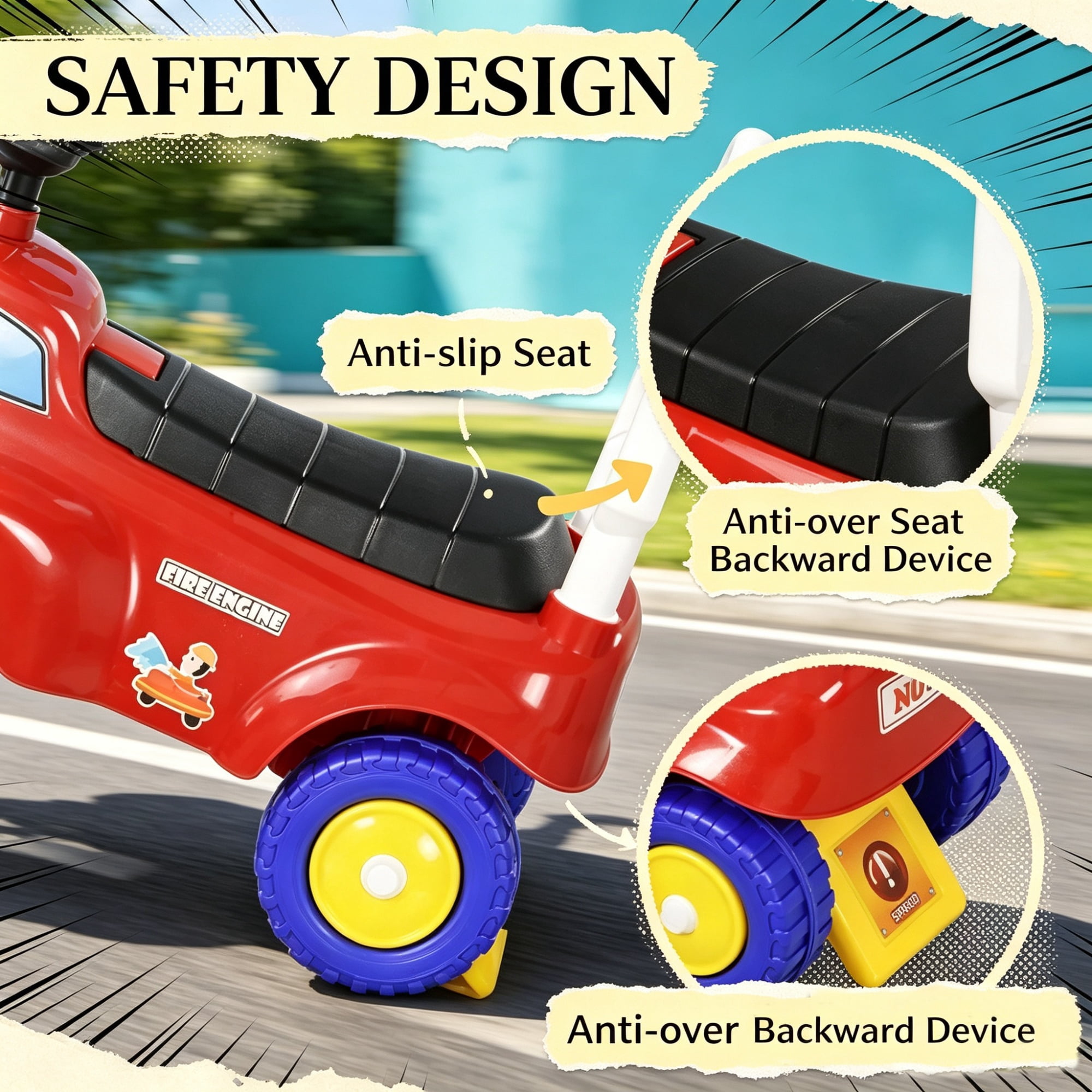 Toddler Fire Truck Ride-On Toy, Music, Horn & Under-Seat Storage for Kids 18-36 Months, Red