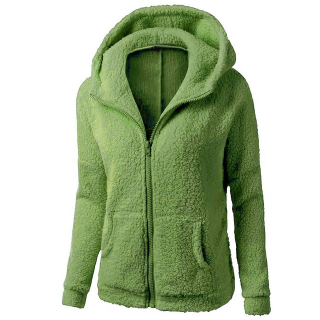 TIMIFIS Women's Winter Coat Long Sleeve Lapel Zip Up Faux Shearling Oversized Shacket Jacket Fashion-GreenFall/Winter