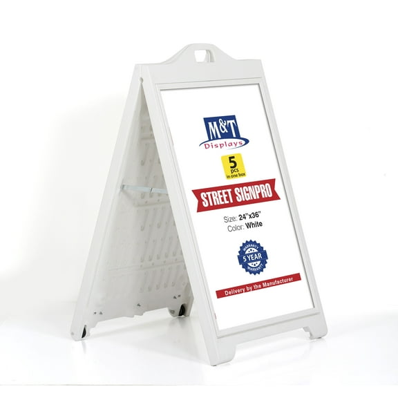 M&T Displays Street SignPro without Lens Protective Cover, 24x36 Inch Poster White Double Sided Sandwich Board Folding A-Frame Sidewalk Curb Sign Portable Menu Display for Restaurant Cafe (5 pack)