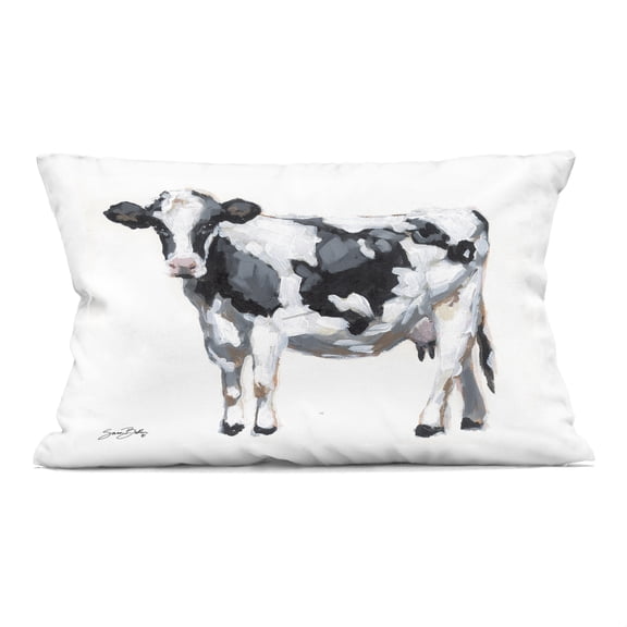 Stupell Industries Dairy Cow on White Decorative Printed Throw Pillow design by Sara Baker, 14 x 7 x 20