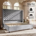 thumbnail image 2 of VanAcc King Size Bed Frame with 65" Tall Headboard, Upholstered Wingback Platform Design, Solid Wood Legs, Grey, 2 of 9