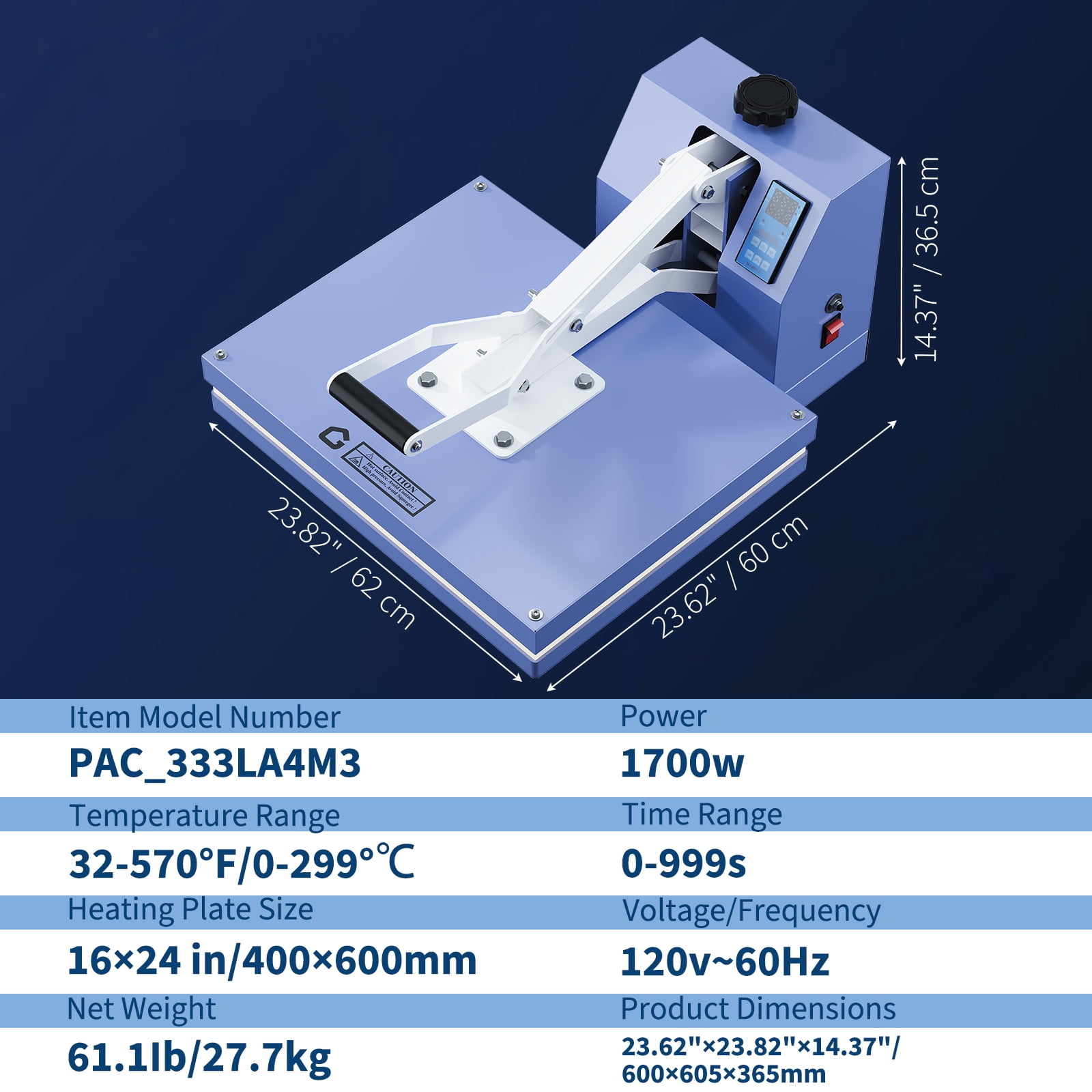 16x24 Heat Press Machine, Industrial Digital Sublimation Press - Large Even Heating for T-Shirts, Bags & More w/Auto Shutoff (61lbs)