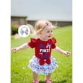thumbnail image 4 of BemeyourBBs Newborn Baby Girl My First 4th of July Outfit Patriot Independent Day Summer Clothes Letter Print Flying Sleeve Romper Star Bow Tiered Ruffled Shorts Skirt Headband Set, 4 of 9