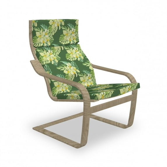 Tropical Armchair Pad and Slipcover, Green Tone Pattern of Exotic Flowers and Leaves Summer Theme Aloha Hawaii Party, 1 Piece Soft Cushion Replacement with Removable Cover, Multicolor, by Ambesonne
