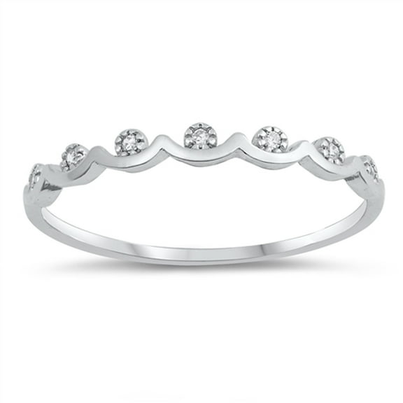 White Cubic Zirconia Wave Tiara Princess Dainty Ring 925 Sterling Silver Band Jewelry Female Size 5