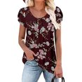 thumbnail image 2 of Pompotops Hauts d'Été à Col Rond Imprimé Floral pour Femmes T-Shirts Basiques de Vacances Blouse à Manches Pétales Décontractée, 2 of 7