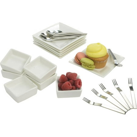 10 Strawberry Street 24-Piece Square Tidbit Serving Set with Mini Utensils, White