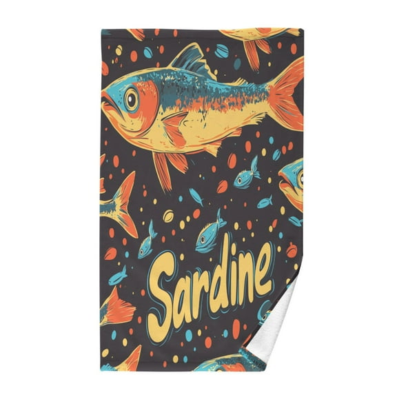 Yayeee 100% Cotton Hand Towels for Bathroom 16" x 28" Soft Absorbent Kitchen Towel, Black Sardines Pattern