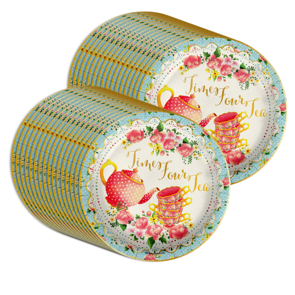 Time Four Tea 4th Birthday Party Supplies Large 9" Paper Plates in Bulk 32 Piece