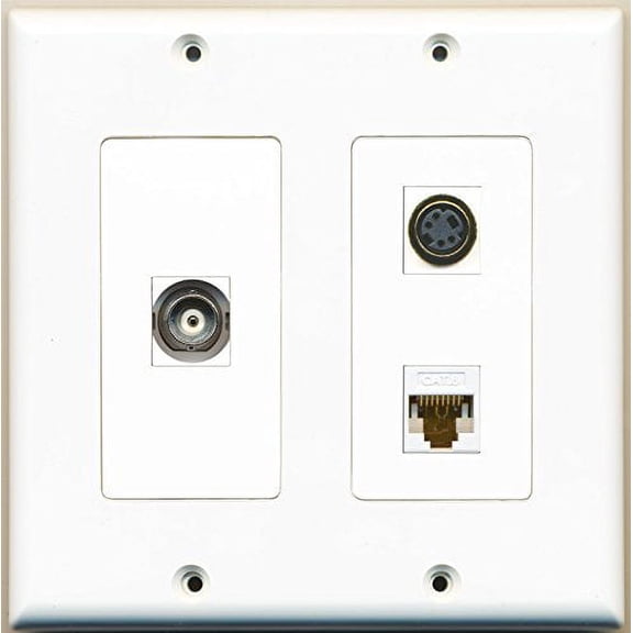 RiteAV - 1 Port S-Video 1 Port BNC 1 Port Cat6 Ethernet White - 2 Gang Wall Plate