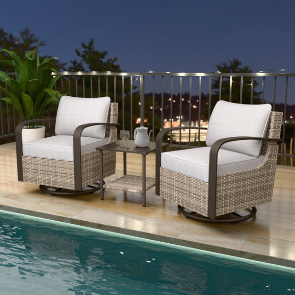 EAGLE PEAK Coastal Vista 3 Pieces Wicker Patio Furniture Set, Bistro Set with Outdoor Swivel Rocking Chair and Coffee Table,Beige