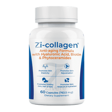 Zivere Zi-collagen Premium Marine Collagen, Phytoceramides, Hyaluronic Acid, Biotin for Hair, Skin & Nails - 60 Capsules