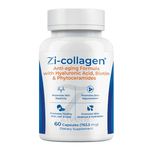 Zivere Zi-Collagen Marine Collagen Capsules with Phytoceramides, Hyaluronic Acid & Biotin, 60 Count